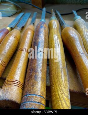 Anciennes burins de travail du bois Banque D'Images