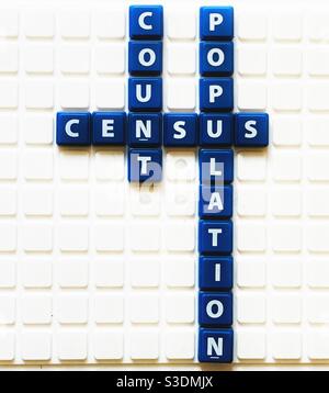Les mots recensement,population et compte sont écrits à l'aide de tuiles Banque D'Images