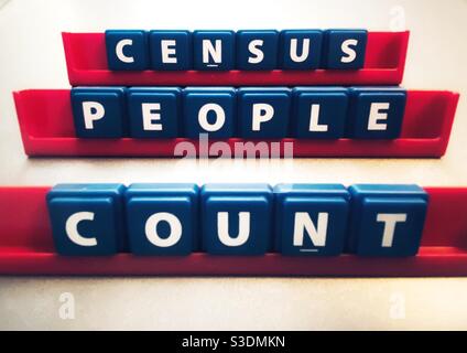 Les mots recensement, les gens, comptent épeautre à l'aide de tuiles Banque D'Images