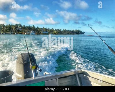 Partez pour un voyage de pêche, Aitutaki, Iles Cook Banque D'Images