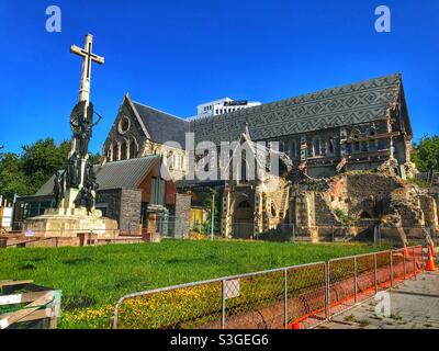 Cathédrale de Christchurch, Nouvelle-Zélande endommagée par un tremblement de terre le 22 février 2011 Banque D'Images