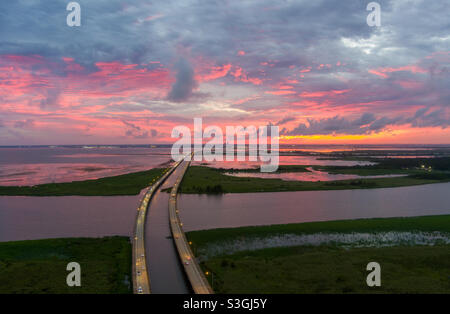 Côte du golfe au coucher du soleil Banque D'Images