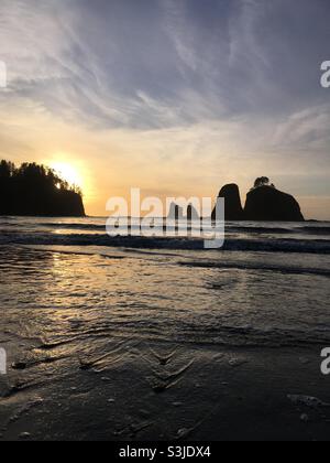 Coucher de soleil à Quileute Indian Reservation Washington Banque D'Images