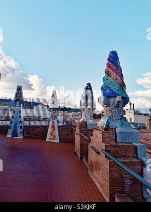 Guell Palace toit à Barcelone par Gaudi Banque D'Images