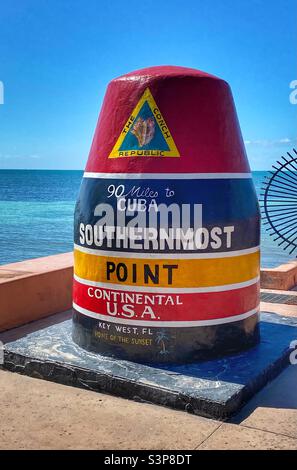 Célèbre monument de Key West Florida. A 90 kilomètres de Cuba et du point le plus au sud des États-Unis. Banque D'Images