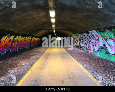 Tunnel de la rue Rodney ancien tunnel ferroviaire utilisé comme sentier cyclable et passerelle piétonne, Édimbourg Banque D'Images