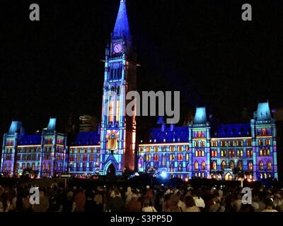 Spectacle son et lumière sur la colline du Parlement à Ottawa Banque D'Images