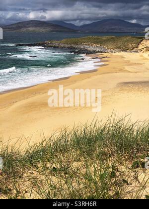 Traigh Mhor à Borve, plage de sable sur l'île de Harris, Écosse Banque D'Images