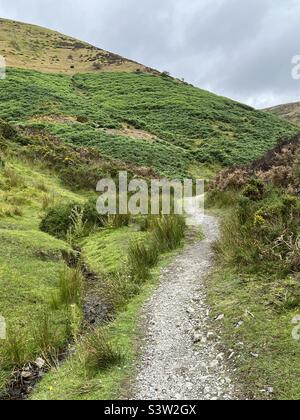 Sentier menant le long de la vallée à long Mynd dans le Shropshire Banque D'Images