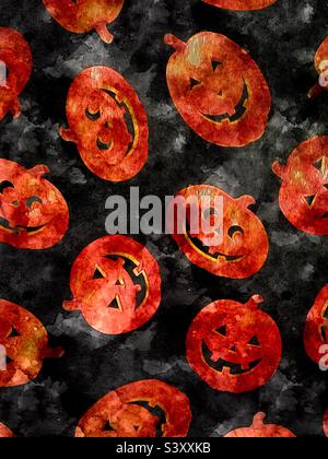 Une photo de notre nappe d'automne/octobre/Halloween saisonnière qui orne actuellement notre table de cuisine. Effet texturé et parchemin créé par l'application IOS ArtCard. Banque D'Images