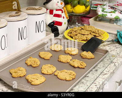 Petits gâteaux faits maison au beurre d'arachide chauds hors du four. Banque D'Images