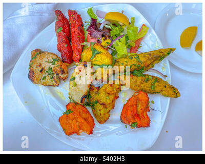 Plats indiens Tandoori mélangés au grill Banque D'Images