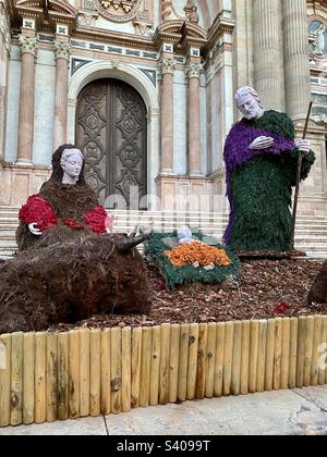 Nativité sur les marches de la cathédrale de Malaga, Espagne Banque D'Images