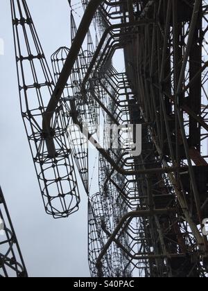 Duga Radar Station, près de Tchernobyl, Kiev Oblast, Ukraine, montrant les détails de la conception et de la construction, janvier 2020. Banque D'Images