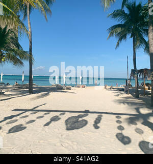 Ombres de décorations suspendues sur la plage, playa Norte, Isla Mujeres, Quintana Roo, Mexique Banque D'Images