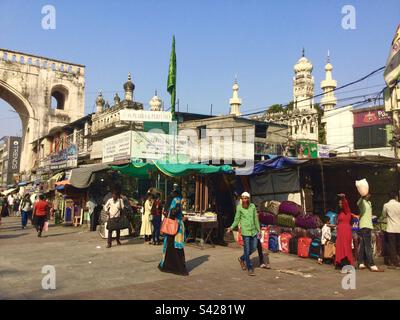 Charminar, vieille ville, Hyderabad, Telengana, Inde Banque D'Images