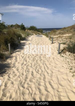 Chemin de sable et accès aux plages de sable de la mer Baltique sur l'île d'Usedom, Mecklenburg Vorpommern, Allemagne, Europe Banque D'Images