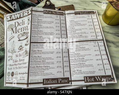 Menu traiteur Sawers, Belfast Banque D'Images