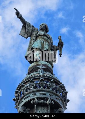 Statue de Cristoforo Colombo, Christophe Colomb, extrémité inférieure de la Rambla, Barcelone, Catalogne, Espagne Banque D'Images