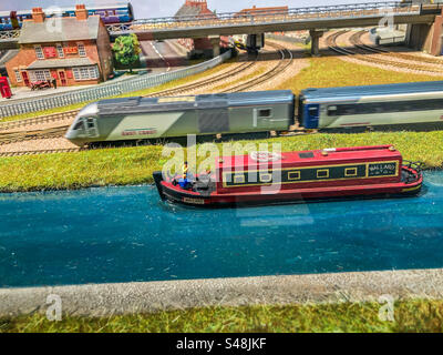 Gros plan sur une partie d'un modèle de chemin de fer à Hornby Hobbies (Wonderworks), Thanet Banque D'Images