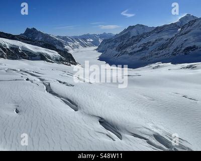 Glacier d'Aletsch, le plus long glacier des alpes vu de Jungfraujoch, alpes bernoises, Suisse Banque D'Images