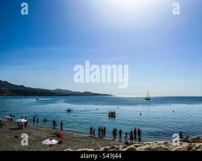 Playa de la Malagueta plage en été à Malaga Espagne Banque D'Images