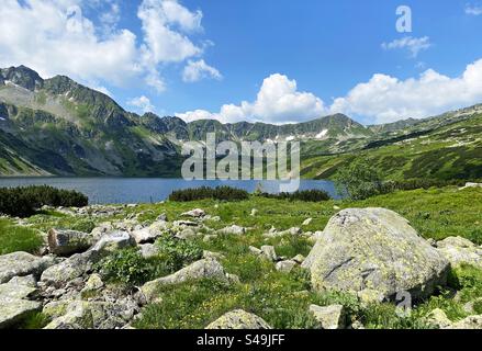 Montagnes des Tatra en Pologne. Parc national des Tatra, vallée des cinq étangs Banque D'Images