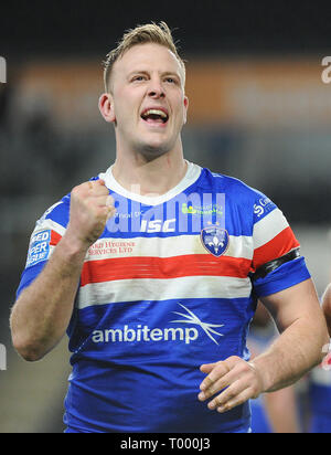 Hull, Royaume-Uni. , . 15 mars 2019. KCOM Stadium, Hull, Angleterre ; Rugby League Super League Betfred, Hull FC vs Wakefield Trinity ; TrinityÕs Kopczak Wakefield Craig célèbre victoire. Credit : Dean Williams/Alamy Live News Banque D'Images