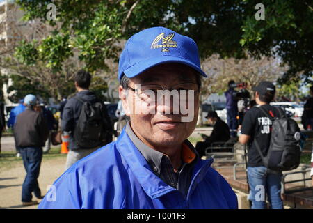 Naha, Okinawa, Japon. Mar 16, 2019. Ex-maire de la ville de Nago, Susumu Inamine, vu pendant le rallye.Plus de dix mille citoyens rally pour protester contre une nouvelle base militaire américaine dans la construction Henoko. Plus de 70 % des électeurs ont refusé de nouvelles construction de base dans le dernier référendum en février 2019. Credit : Jinhee Lee/SOPA Images/ZUMA/Alamy Fil Live News Banque D'Images