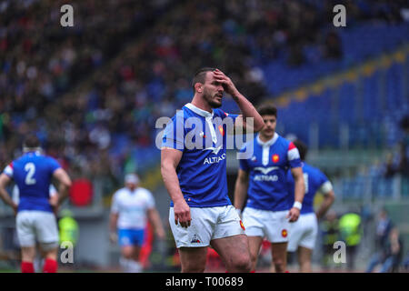 Rome, Italie. 16 mars, 2019. La France n8 Louis Picamoles déçu pour une pénalité concédé à l'Italie dans les Six Nations 2019 Guinness©Massimiliano Carnabuci/Alamy Live News Banque D'Images