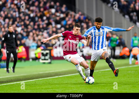 Queen Elizabeth Olympic Park , London, England, UK. 16 mars 2019. Declan Rice de West Ham United au cours de la Premier League match entre West Ham United et Huddersfield Town au stade de Londres, Queen Elizabeth Olympic Park , , Londres, Angleterre le 16 mars 2019. Photo par Adamo Di Loreto. Usage éditorial uniquement, licence requise pour un usage commercial. Aucune utilisation de pari, de jeux ou d'un seul club/ligue/dvd publications. Credit : UK Sports Photos Ltd/Alamy Live News Banque D'Images