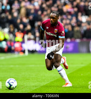 Queen Elizabeth Olympic Park , London, England, UK. 16 mars 2019. Michail Antonio de West Ham United au cours de la Premier League match entre West Ham United et Huddersfield Town au stade de Londres, Queen Elizabeth Olympic Park , , Londres, Angleterre le 16 mars 2019. Photo par Adamo Di Loreto. Usage éditorial uniquement, licence requise pour un usage commercial. Aucune utilisation de pari, de jeux ou d'un seul club/ligue/dvd publications. Credit : UK Sports Photos Ltd/Alamy Live News Banque D'Images