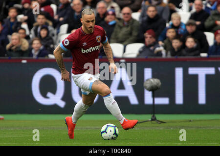 Londres, Royaume-Uni. 16 mars 2019.Marko Arnautovic de West Ham United en action. Premier League, West Ham United v Huddersfield Town au stade de Londres, Queen Elizabeth Olympic Park à Londres le samedi 16 mars 2019. Cette image ne peut être utilisé qu'à des fins rédactionnelles. Usage éditorial uniquement, licence requise pour un usage commercial. Aucune utilisation de pari, de jeux ou d'un seul club/ligue/dvd publications pic par Steffan Bowen/Andrew Orchard la photographie de sport/Alamy live news Banque D'Images