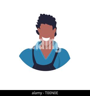 Maître d'Afrique ou de réparation mécanique avatar visage réparateur service worker occupation professionnelle concept homme heureux en uniforme personnage portrait Illustration de Vecteur