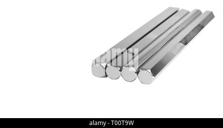 Les tiges d'acier de différents types. Isolé sur fond blanc Banque D'Images