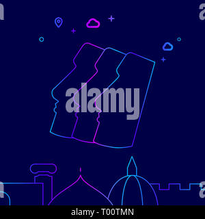 L'île de Pâques, Moai Illustration Ligne. Repères historiques l'icône Gradient, Symbole, Pictogramme, signe. Fond bleu foncé. Abstract Light Bac géométrique Banque D'Images