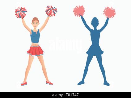 Avec pom pom-poms et sa silhouette sur fond blanc. Illustration de Vecteur