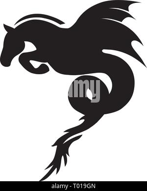 Hippocampe, logo de cheval de mer mythologique Illustration de Vecteur