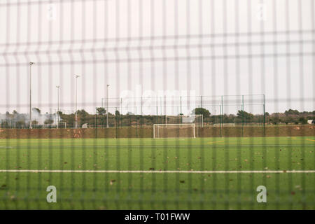 Terrain de football vue à l'objectif Banque D'Images