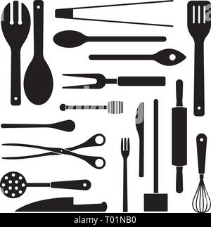 Assortiment d'ustensiles de cuisine silhouettes vector illustration Illustration de Vecteur