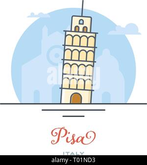 La tour penchée de Pise, Italie, télévision vector illustration. Tourisme et voyage d'icône. Illustration de Vecteur