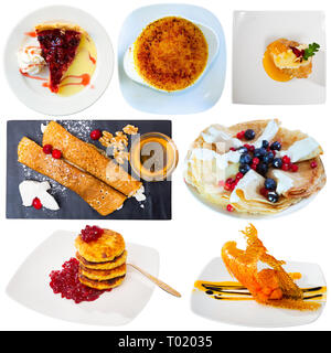 Collage de différents desserts isolé sur fond blanc Banque D'Images