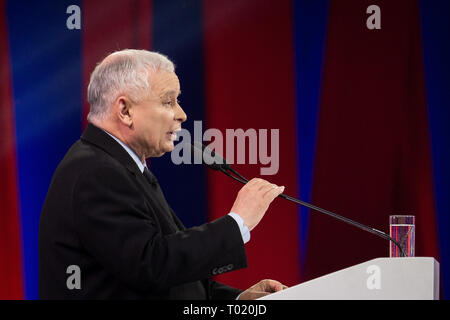 Leader du parti Droit et Justice (PiS) de Jaroslaw Kaczynski au parti au cours de la convention PiS à Varsovie, Pologne le 23 février 2019 Banque D'Images