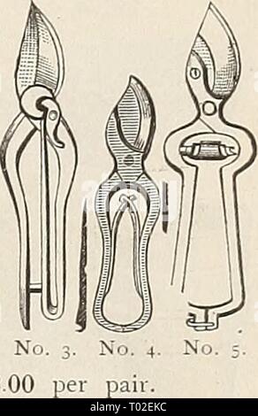 Dreer's garden calendrier pour 1892 : un catalogue de choix de légumes, graines de fleurs et de champ nouveau, rare et beau jardin des plantes met en œuvre et les engrais . dreersgardencale1892henr Année : 1892 L'éclair des yeux de pomme de terre ne fonctionne le travail beaucoup plus rapidement et est plus précis que le couteau. C'est calibré pour couper suffisamment de chair avec chaque œil pour renforcer et dynamiser le travail et il n'iri une manière scientifique. N'importe comment petit a petit vous avez l'intention d'usine, vous devez utiliser cette faucheuse. 25 cts. Chaque ; 30 cts. services postpayés. Élagage allemand- Shears. N° 5. Les lames en acier, acier ressort, qui coilsd cann Banque D'Images