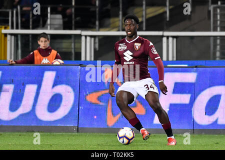 Turin, Italie . 16 mars 2019. Llo Aina (Torino FC) au cours de la Serie A TIM match de football entre Torino FC et FC Bologne au Stadio Grande Torino le 16 mars, 2019 à Turin, Italie. Crédit : FABIO ANNEMASSE/Alamy Live News Banque D'Images