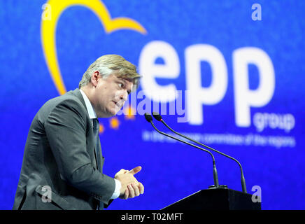Bucarest, Roumanie - Mars 16, 2019 : Antonio Lopez-Isturiz White, le Secrétaire Général du Parti populaire européen, prend la parole à l'EPP Summit, qui s'est tenu à Bucarest. Credit : lcv/Alamy Live News Banque D'Images