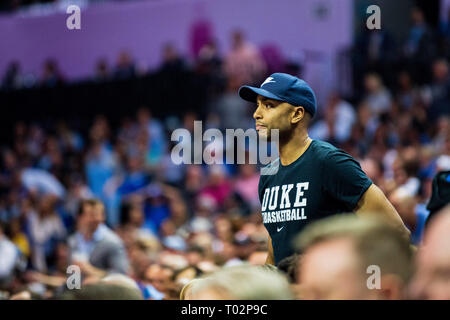 L'ancien duc dvd Gerald Henderson au cours du tournoi de basket-ball universitaire ACC match entre le Duc et les Blue Devils North Carolina Tar Heels au centre du spectre le vendredi 15 mars 2019 à Charlotte, NC. Jacob Kupferman/CSM Banque D'Images