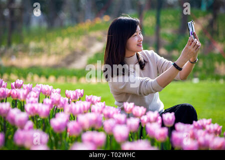 Nanjing, Nanjing, Chine. Mar 17, 2019. Nanjing, Chine-Tulip flowers blossom à Nanjing, à l'est ChinaÃ¢â€ Province de Jiangsu, attirant de nombreux touristes. Crédit : SIPA Asie/ZUMA/Alamy Fil Live News Banque D'Images