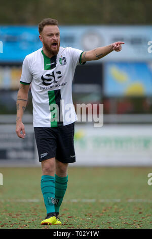 DEN HAAG , 16-03-2019 , Football , saison , Houtrust Sportpark 2018 / 2019 , néerlandais Tweede Divisie . Scheveningen player Levi Schwiebbe pendant le match Scheveningen vs Spakenburg Banque D'Images