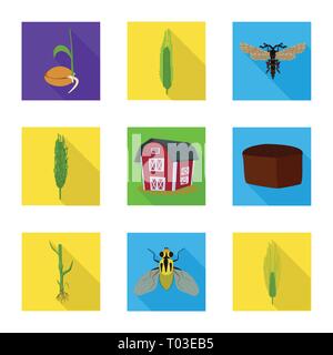 Seed,voler,printemps,grenier,pain,etuve,orge,hiver,s,insectes,spike,bâtiment,plantation,racine,meadow cottage,or,la faune,feuilles,farine,évolution,,rural,l'été,vert,immobilier,lutte,dur,industrie,blé,maïs,céréales,récolte,ferme,terrain,agriculture,agriculture,seigle,set,plantes,vector icon,illustration,collection,isolé,design,graphisme,élément signe,télévision,ombre,vecteurs vecteur , Illustration de Vecteur
